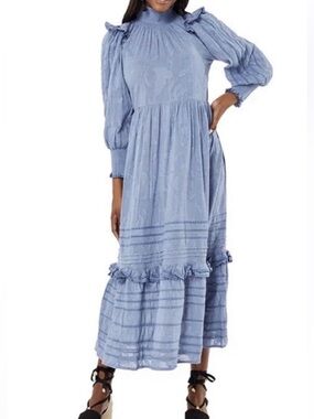 Roller Rabbit coupe Delfia mock neck ruffle shoulder maxi dress size L